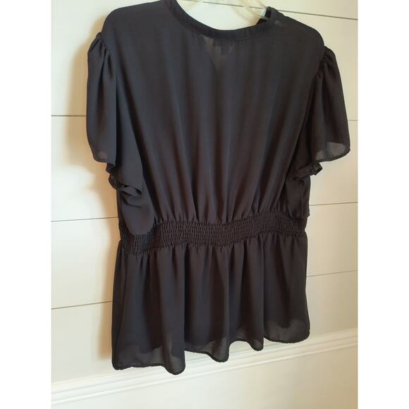 Torrid Button Down Blouse Women's 2X Black Ruffled front Smocked Waist Chiffon - Picture 14 of 15